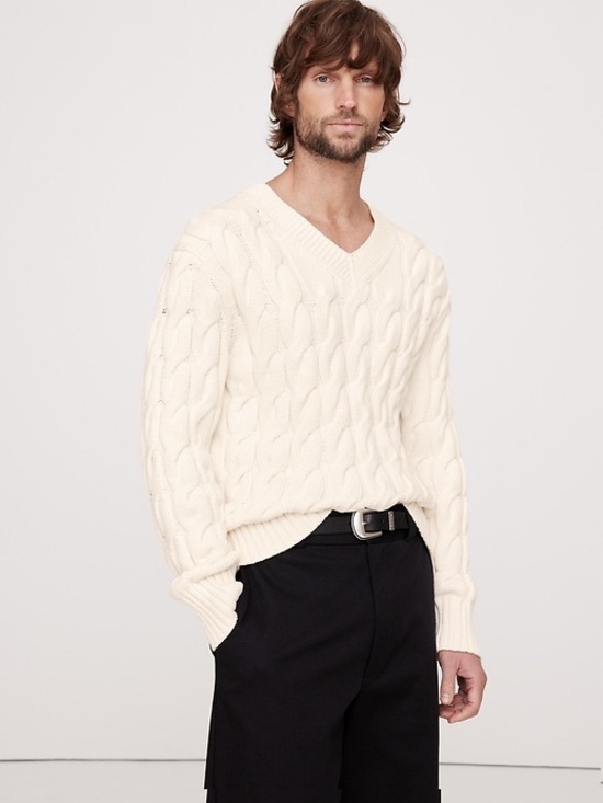 Banana Republic Other - Banana Republic Men’s White Cable Knit Cotton Sweater Size M | Classic V-Neck
